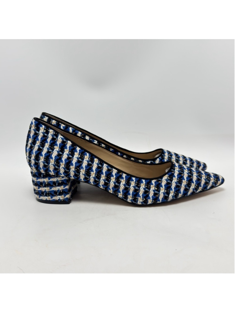 Ann Taylor Tweed Block Heel Pointed Toe Houndstooth Pumps Blue Black Size 8M